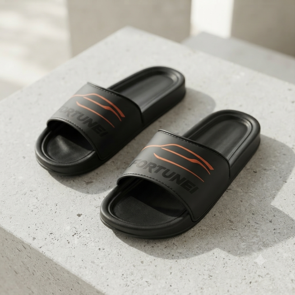 UrbanFlex Premium Black Comfort Slides with Sporty Orange Accent For Men and Women