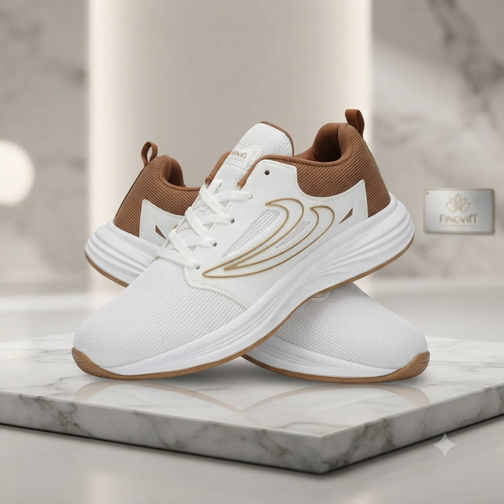 Sale  Share: Premium White & Tan Casual Sports Sneakers