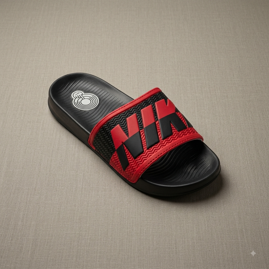 Men’s Black & Red Stylish Sliders | Comfortable Casual Slip-On Slippers for Everyday Wear