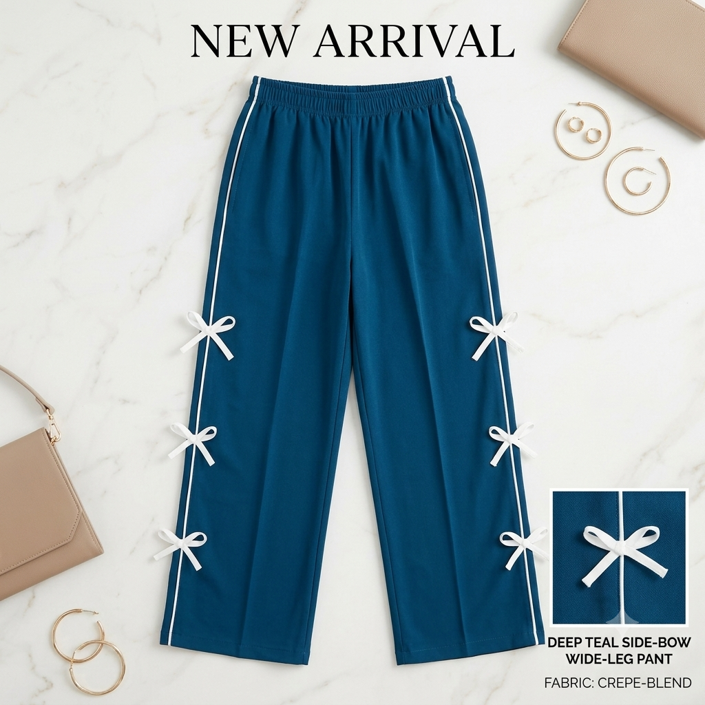 Chic Side-Piping Bow Accent Wide-Leg Track Pants / Lowers