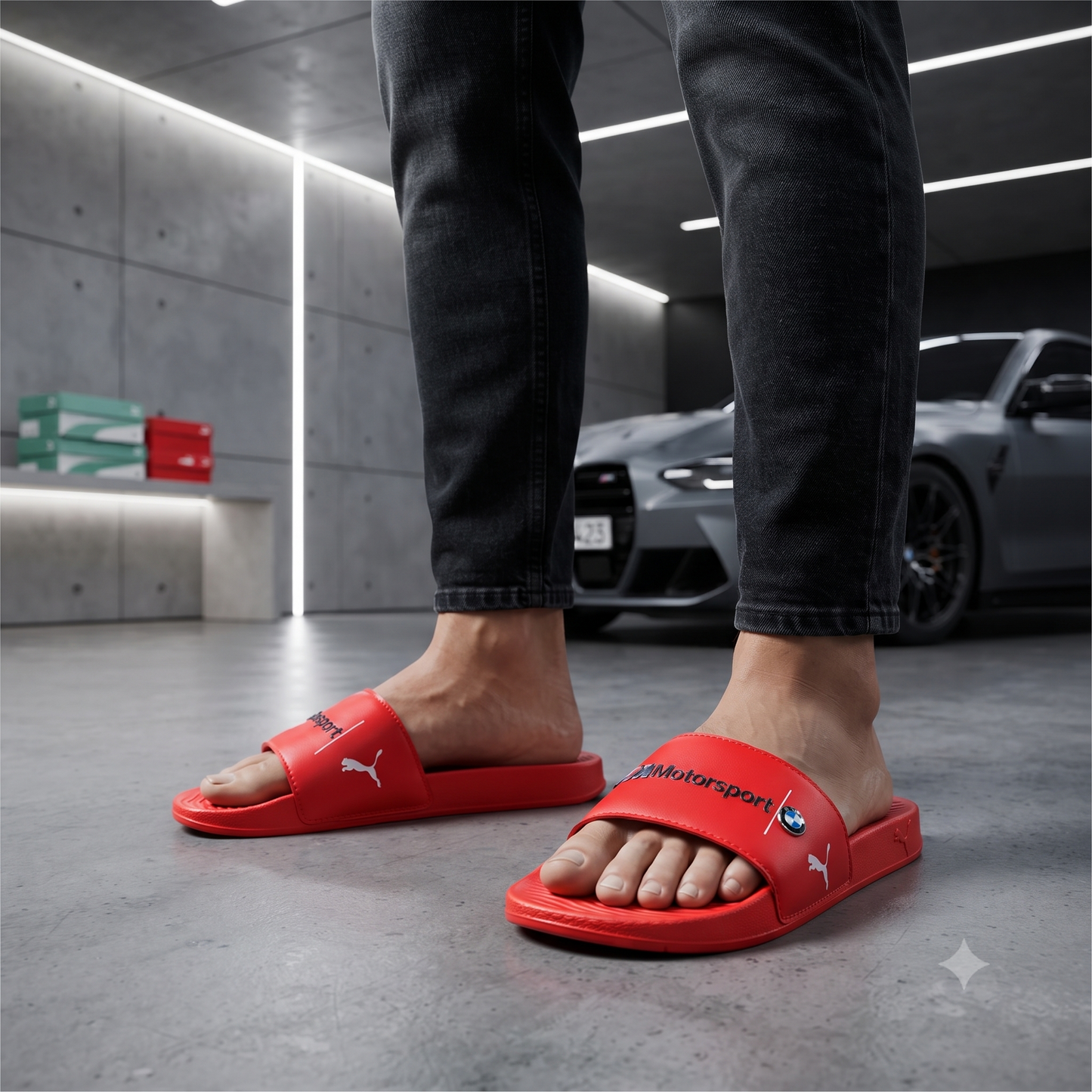Premium Red Motorsport Slide Sandals for Men & Women | Stylish Casual Comfort Slippers