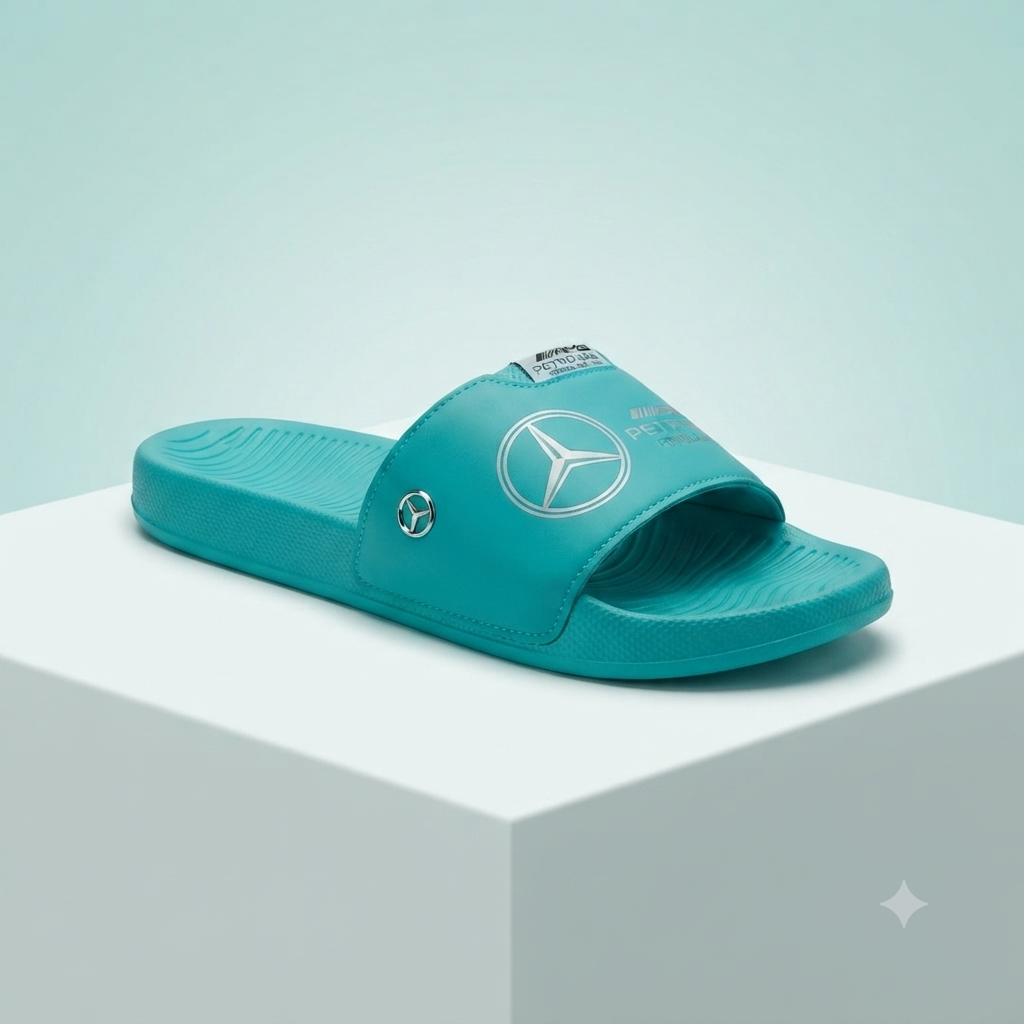 Premium Motorsport Unisex Comfort Sliders | AMG Petronas F1 Branding - Cyan