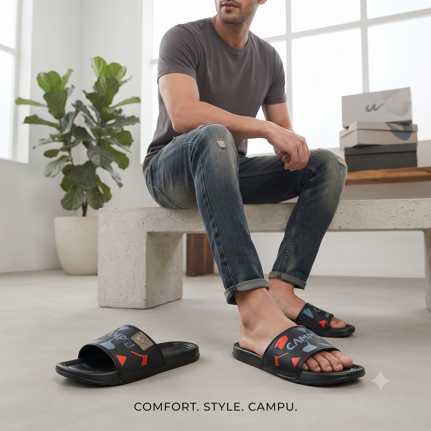 Urban Pulse Black Graphic Slide Slippers – Stylish Everyday Comfort