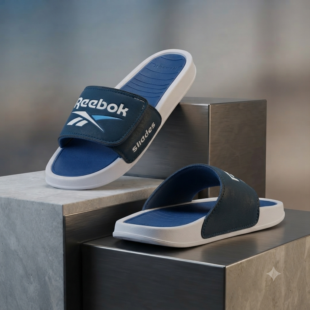 Men’s Premium Sports Slide Sandals – Stylish Blue & White Casual Slippers | Lightweight Comfort Footwear