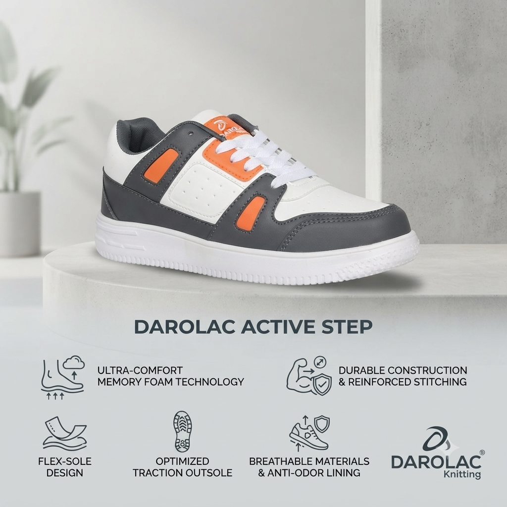 Modern Comfort: Memory Foam Casual Shoes – Grey/White/Orange