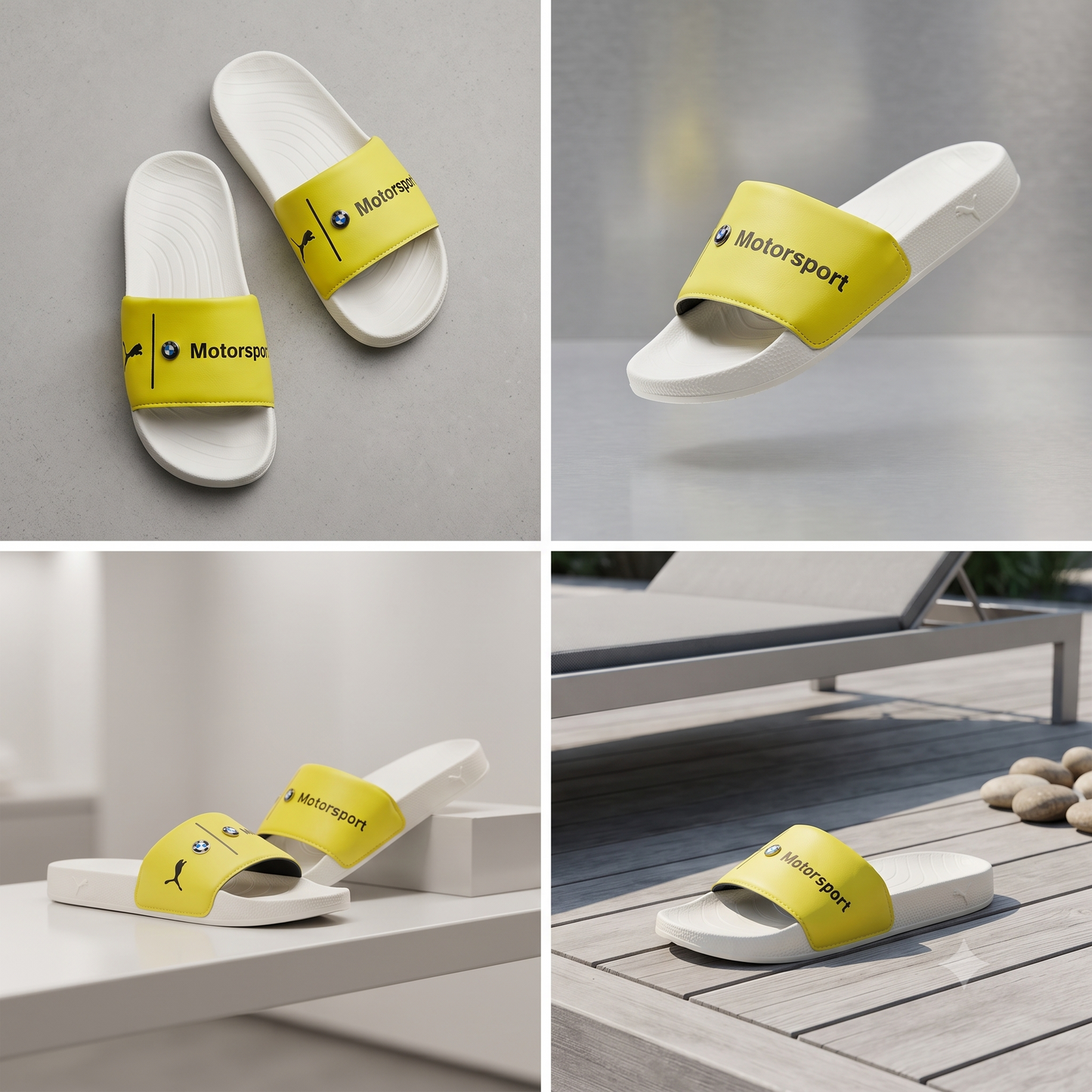 Premium Yellow Motorsport-Inspired Casual Sliders for Men – Cushioned Comfort & Stylish Everyday Slip-On Sandals