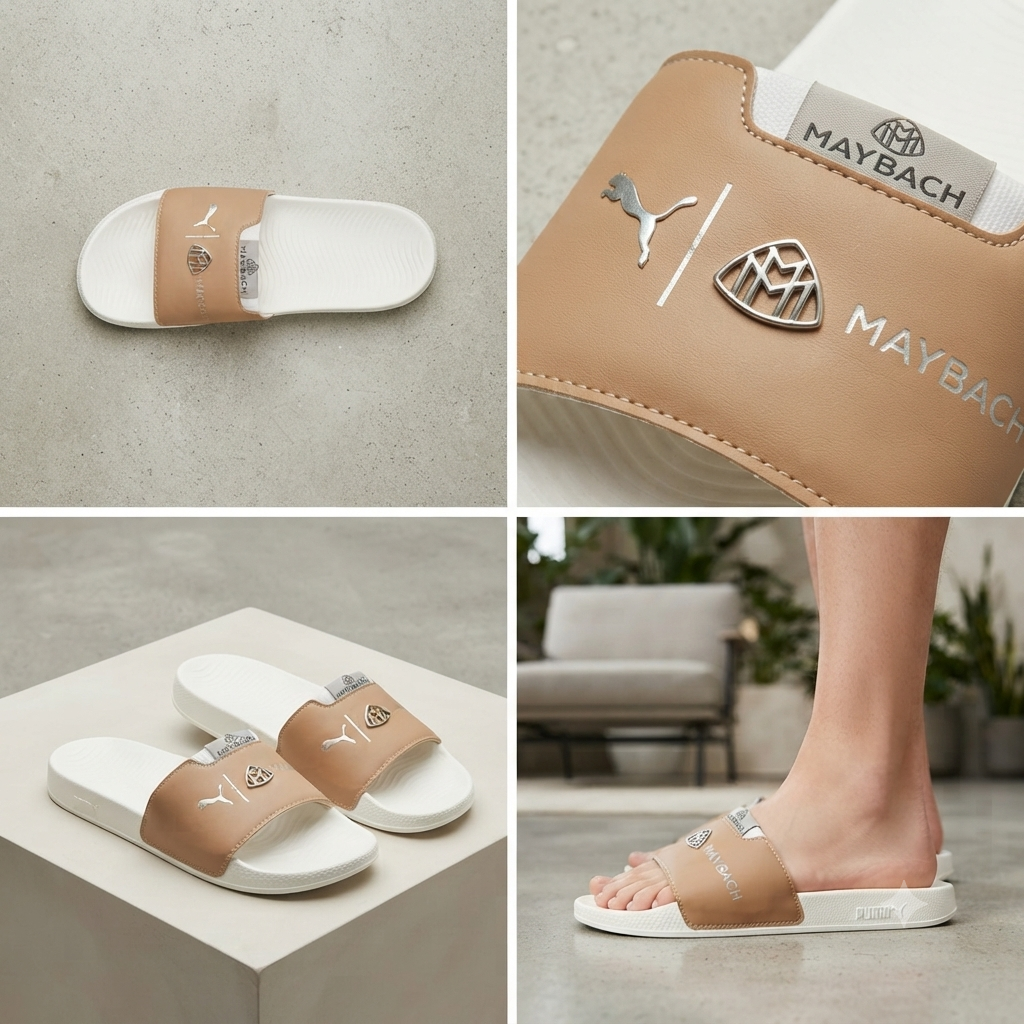 Premium Men’s Tan & White Comfort Slide Sandals – Stylish Everyday Slip-On