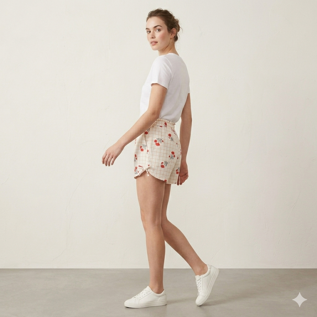 Mila Threads Women’s Floral Grid Paperbag Waist Shorts