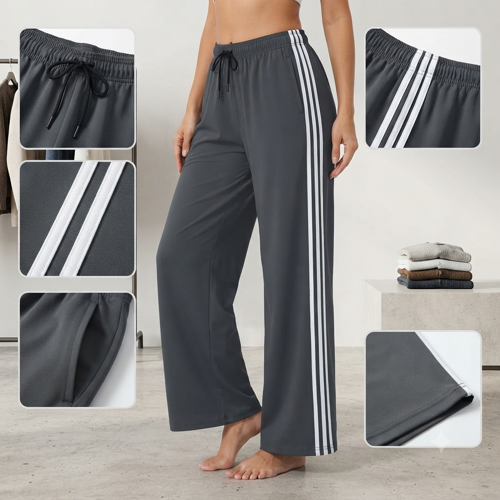 Women's Relaxed Wide-Leg Side-Stripe Trousers – Charcoal Grey Everyday Activewear