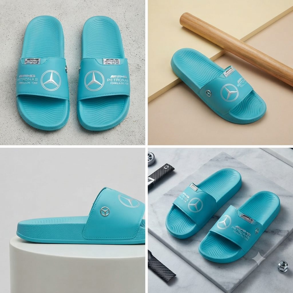 Premium Motorsport Unisex Comfort Sliders | AMG Petronas F1 Branding - Cyan