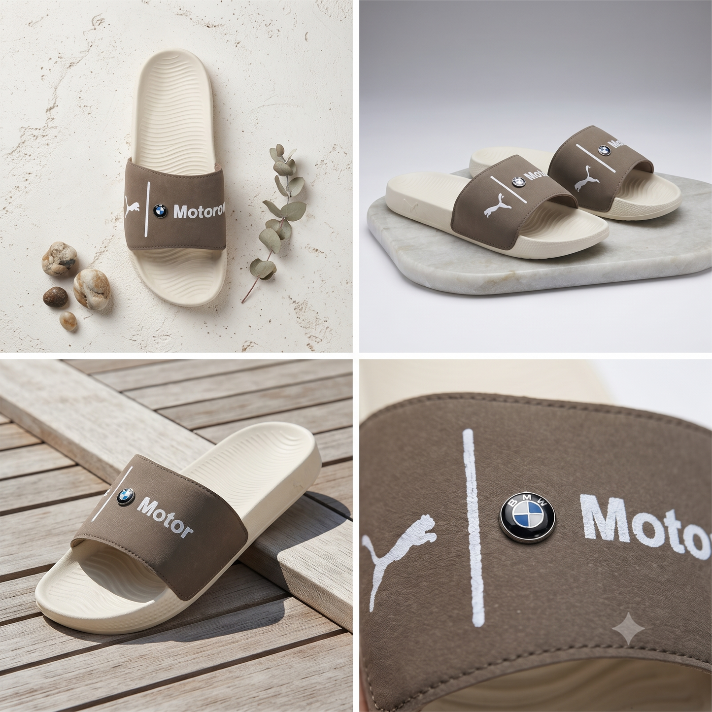 Premium Motorsport Inspired Men and women Casual Sliders – Brown Strap with Cushioned Comfort Sole