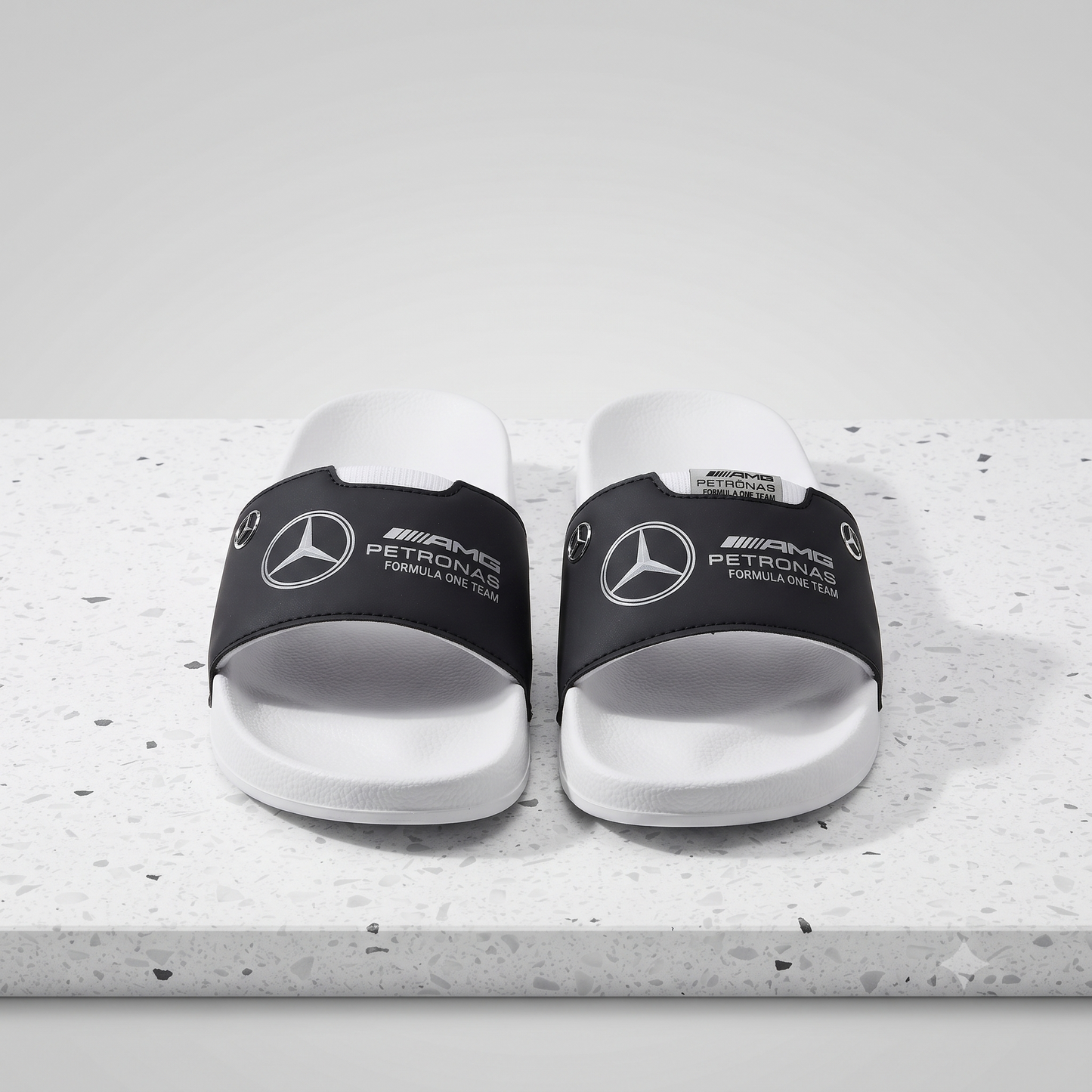 Mercedes-AMG Petronas F1 Casual Comfort Slippers / Slides (White/Black)