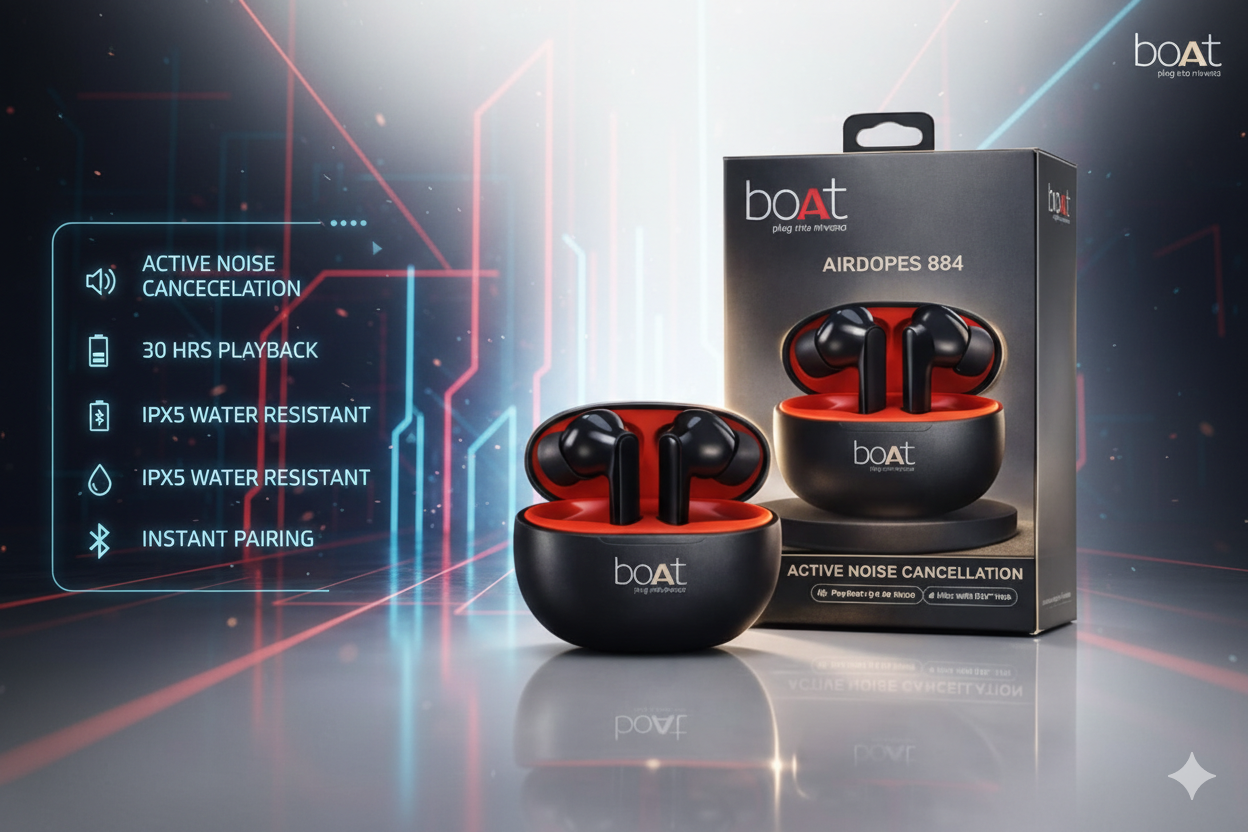 Airdopes 884 | ANC, ENx™ Technology, and Massive 80H Battery – Premium Sound, Unbeatable Price"