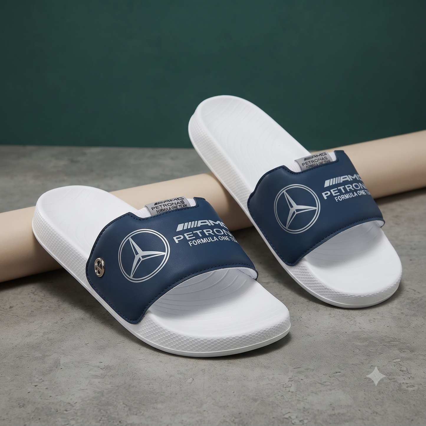 Premium Unisex Navy Blue & White Sports Sliders | Comfortable Casual Slip-On Sandals for Men & Women