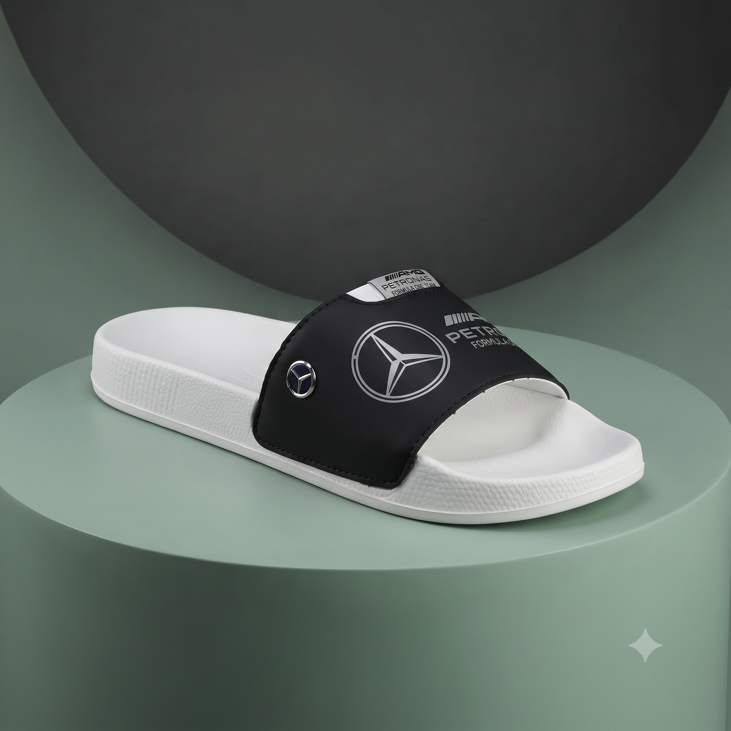 Mercedes-AMG Petronas F1 Casual Comfort Slippers / Slides (White/Black)