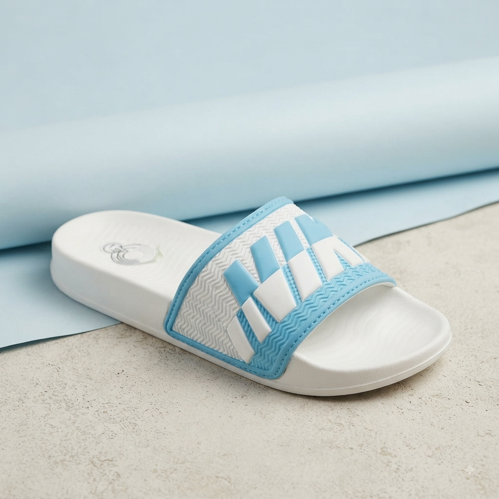 Men’s Premium Blue & White Casual Slides | Stylish Comfort Slip-On Sandals