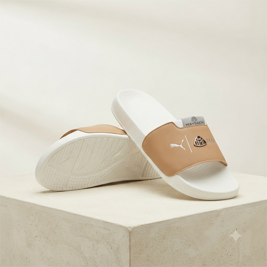 Premium Men’s Tan & White Comfort Slide Sandals – Stylish Everyday Slip-On