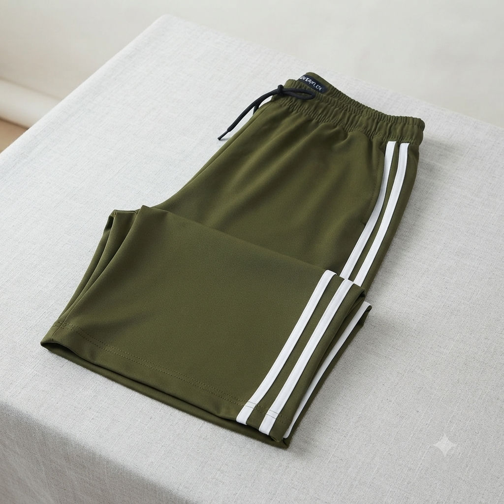 Women’s Olive Green Wide-Leg Track Pants with Side Stripe | High-Waist Casual Lower