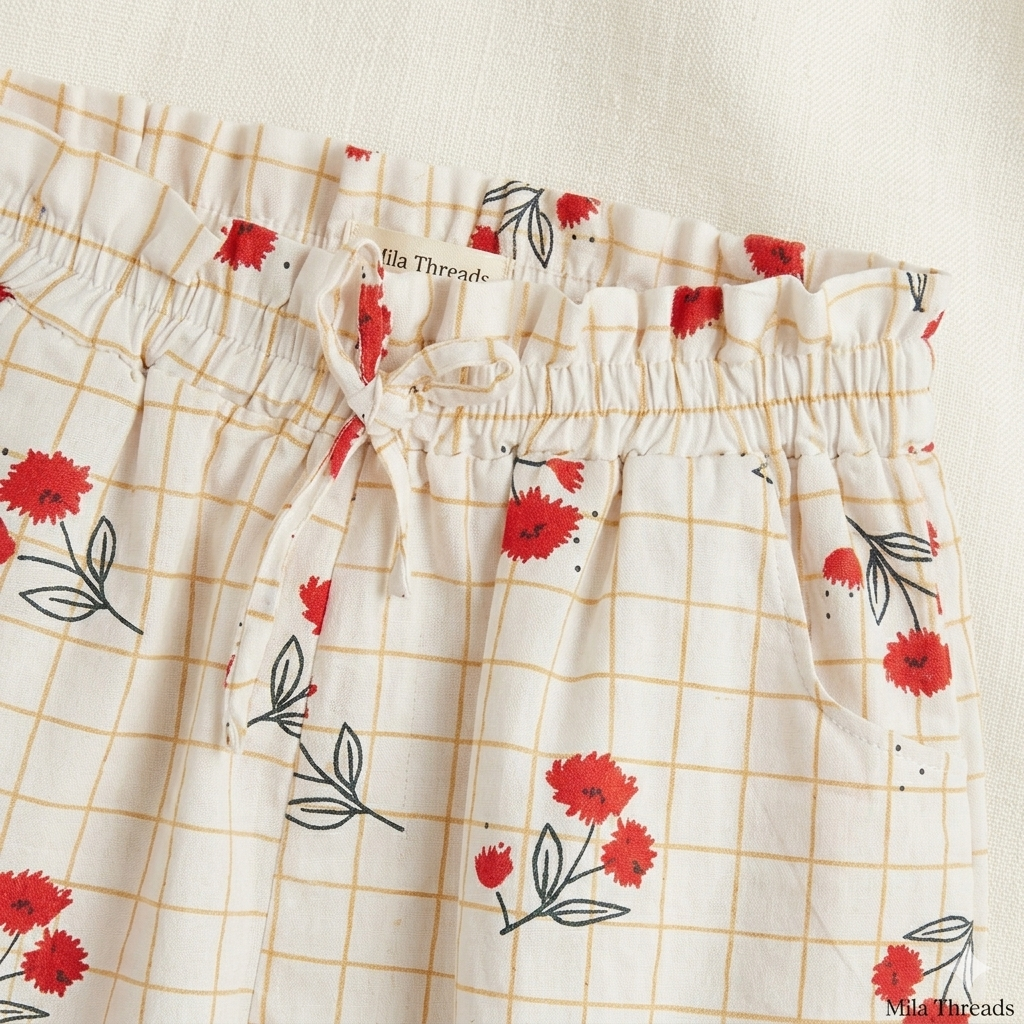 Mila Threads Women’s Floral Grid Paperbag Waist Shorts