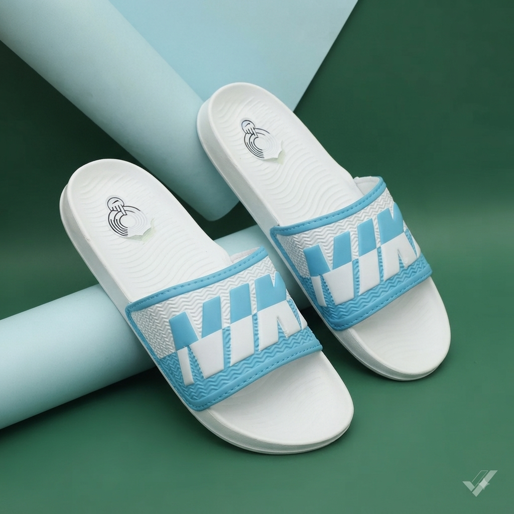 Men’s Premium Blue & White Casual Slides | Stylish Comfort Slip-On Sandals