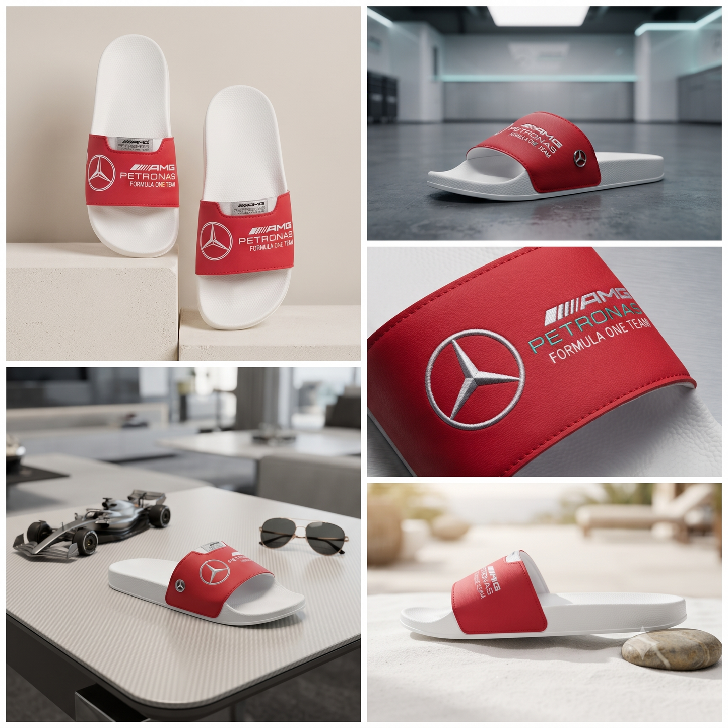 Stylish F1 Racing Edition White & Red Comfort Sliders / Slides