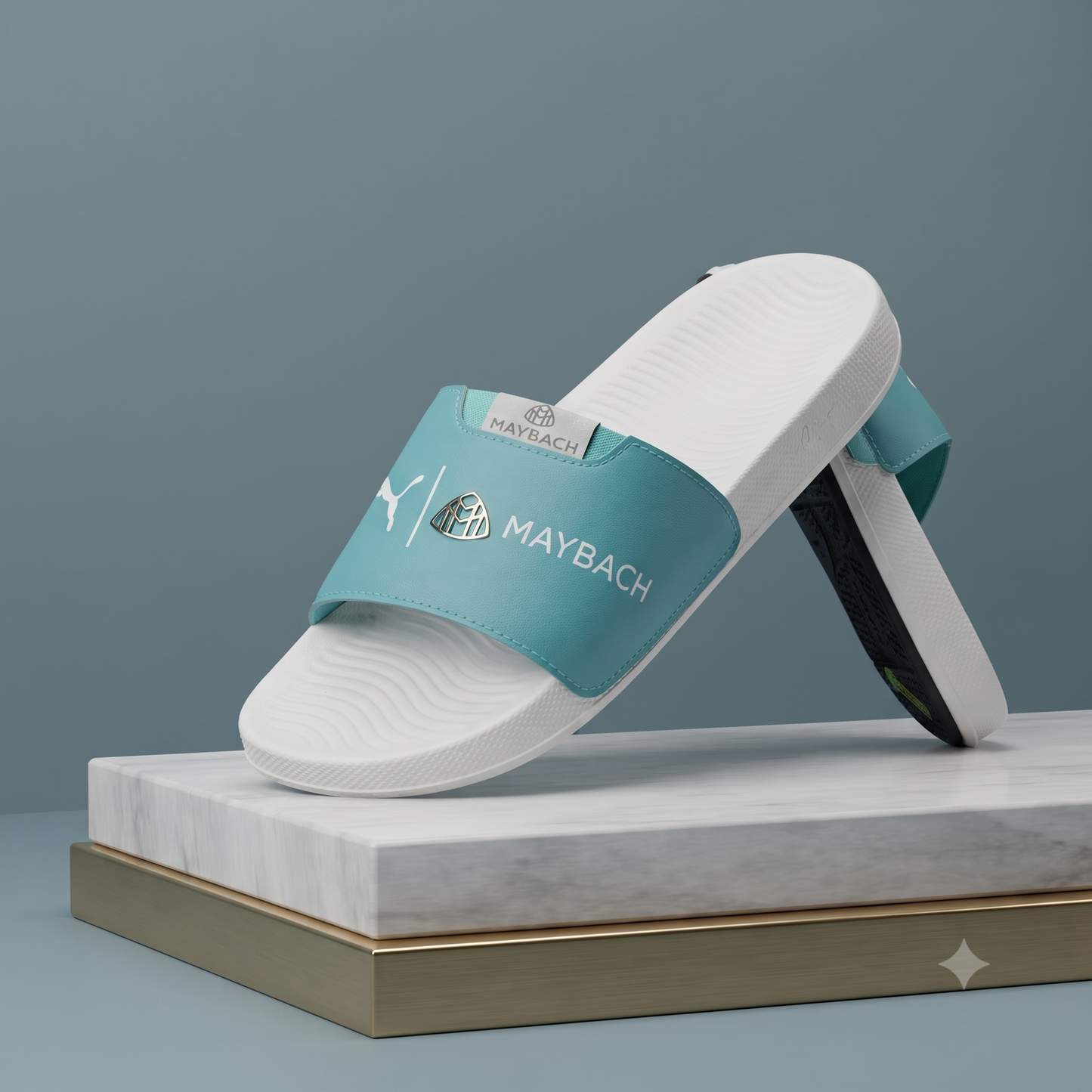 Premium Aqua Blue & White Casual Slide Slippers for Men – Stylish Everyday Comfort