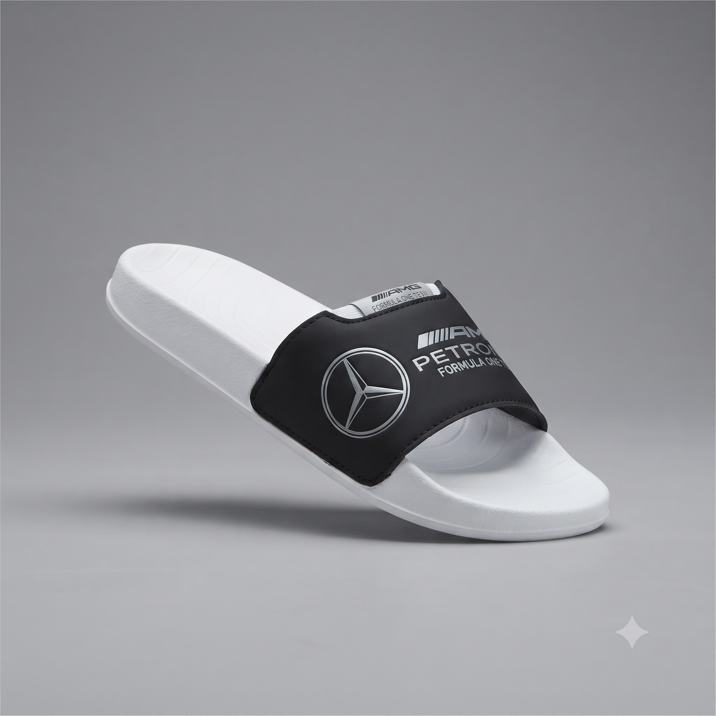 Mercedes-AMG Petronas F1 Casual Comfort Slippers / Slides (White/Black)