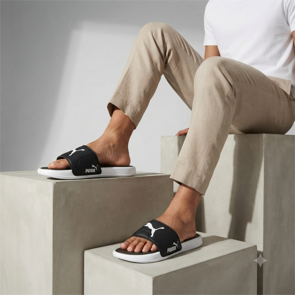 Iconic Athletic Comfort Slides – Black & White