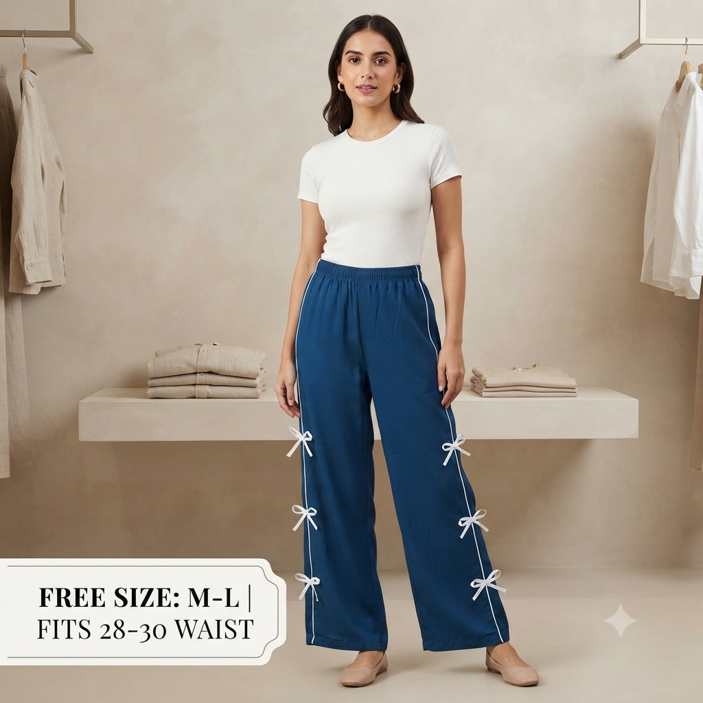Chic Side-Piping Bow Accent Wide-Leg Track Pants / Lowers