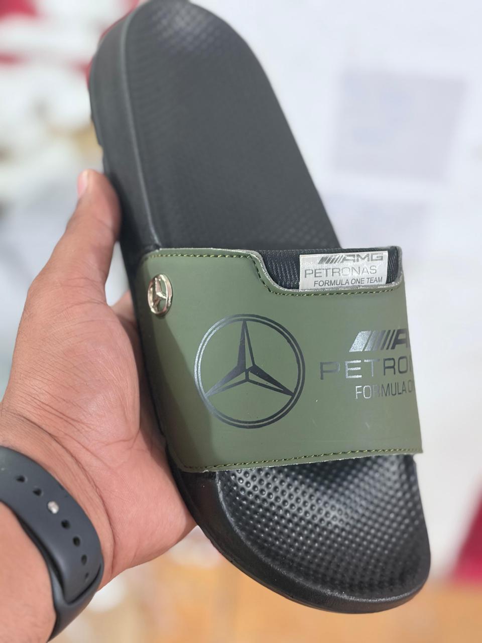 Mercedes-AMG Petronas F1 Team Motorsport Men's Comfort Slides / Slippers (Olive Green & Black)