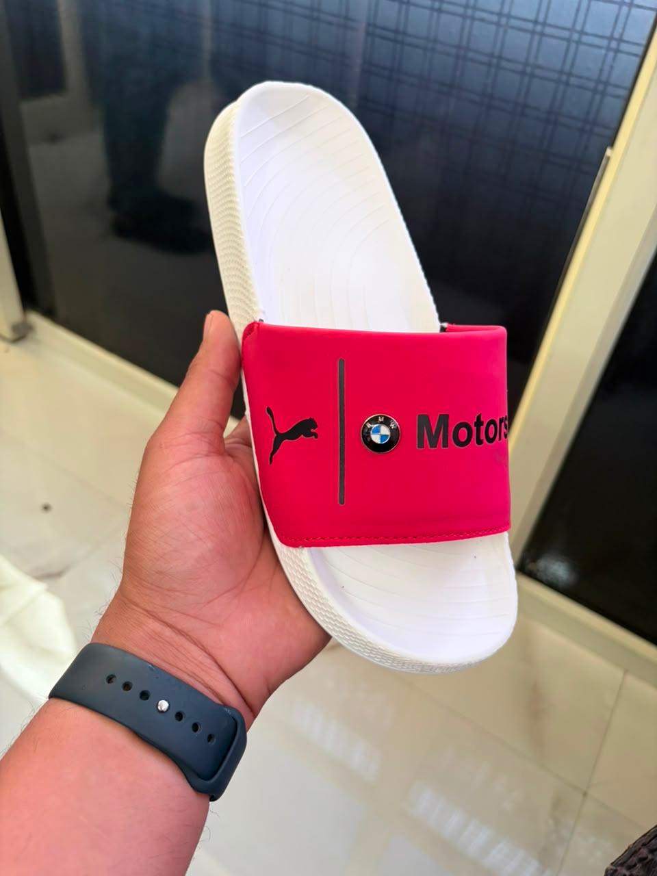 Men's Casual Sporty Slide Sandals – Red & White Comfort Slippers with Bold Contrast Branding
