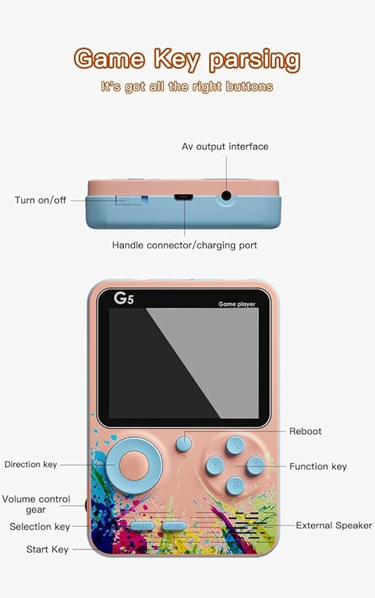 G5 5000 in 1 Retro Game Box Only for 1 Player, Handheld Classical Game PAD Can Play On TV, 500 Games Like Contra, Tank, Bomber Man Etc. (A Like Star Product) (Blue Grey)