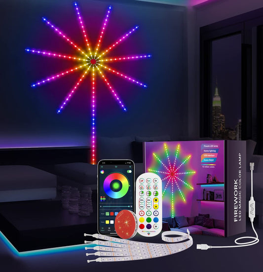 Smart Firework Led Lights Indoor,Led Fireworks Lights with Remote & APP Control Firework Launch Effect,Music/Mic Sync RGB Color Changing Led Lights