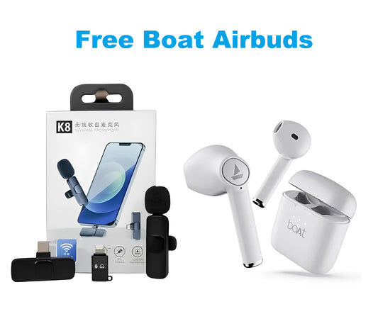 (Free Boat Airbuds) Professional Wireless Microphone System With Noise Cancelation for Apple & Android Mobiles, Camcorder, Smartphone & Tablet