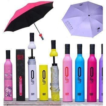 Wine Bottle Shape Mini Compact Foldable Umbrella with Plastic Case (Multi Color, Pack of 1)