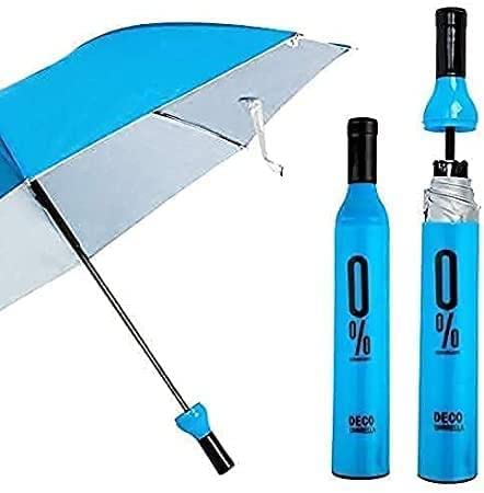 Wine Bottle Shape Mini Compact Foldable Umbrella with Plastic Case (Multi Color, Pack of 1)