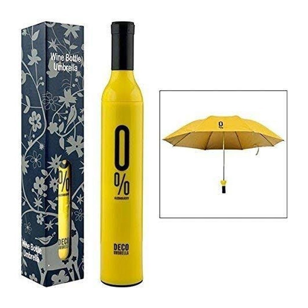 Wine Bottle Shape Mini Compact Foldable Umbrella with Plastic Case (Multi Color, Pack of 1)